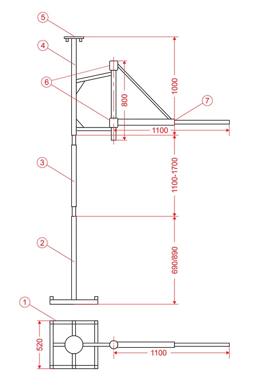 Вертикальна розпірна стійка «підлога-стеля» для електричних талей